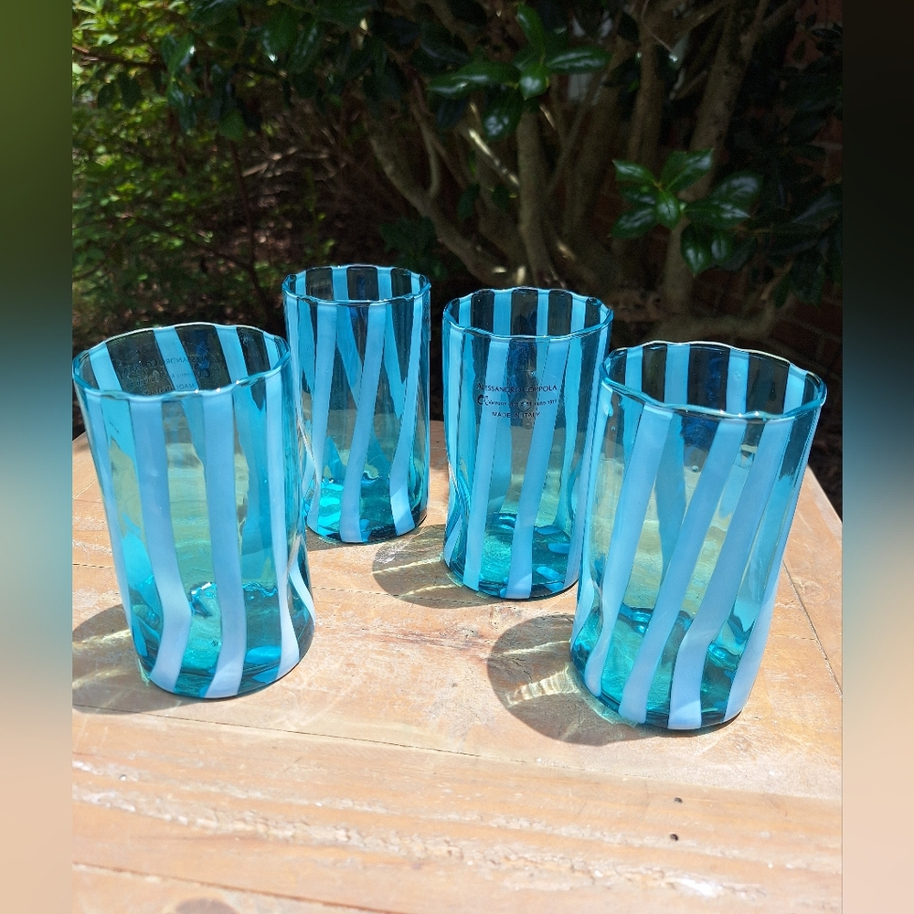 Murano Glass Cups Tumblers Drinking Glasses TEAL Gift Set 4 Made in Italy - Picture 6 of 13
